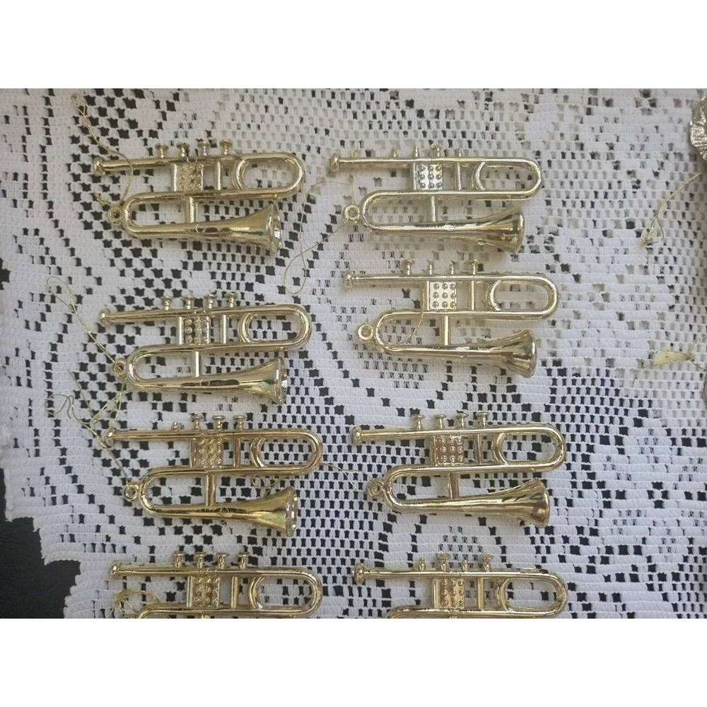 Vtg Goldtone Plastic Christmas Ornaments 36 Total Angels French Horn Trumpet Sax
